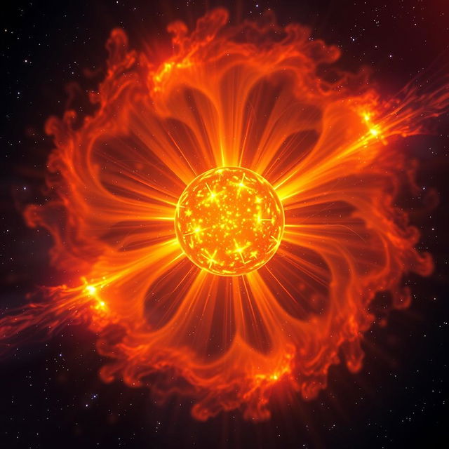 A stunning visualization of a hot cathode spherical star discharge, showcasing vibrant glowing colors and intense light emissions