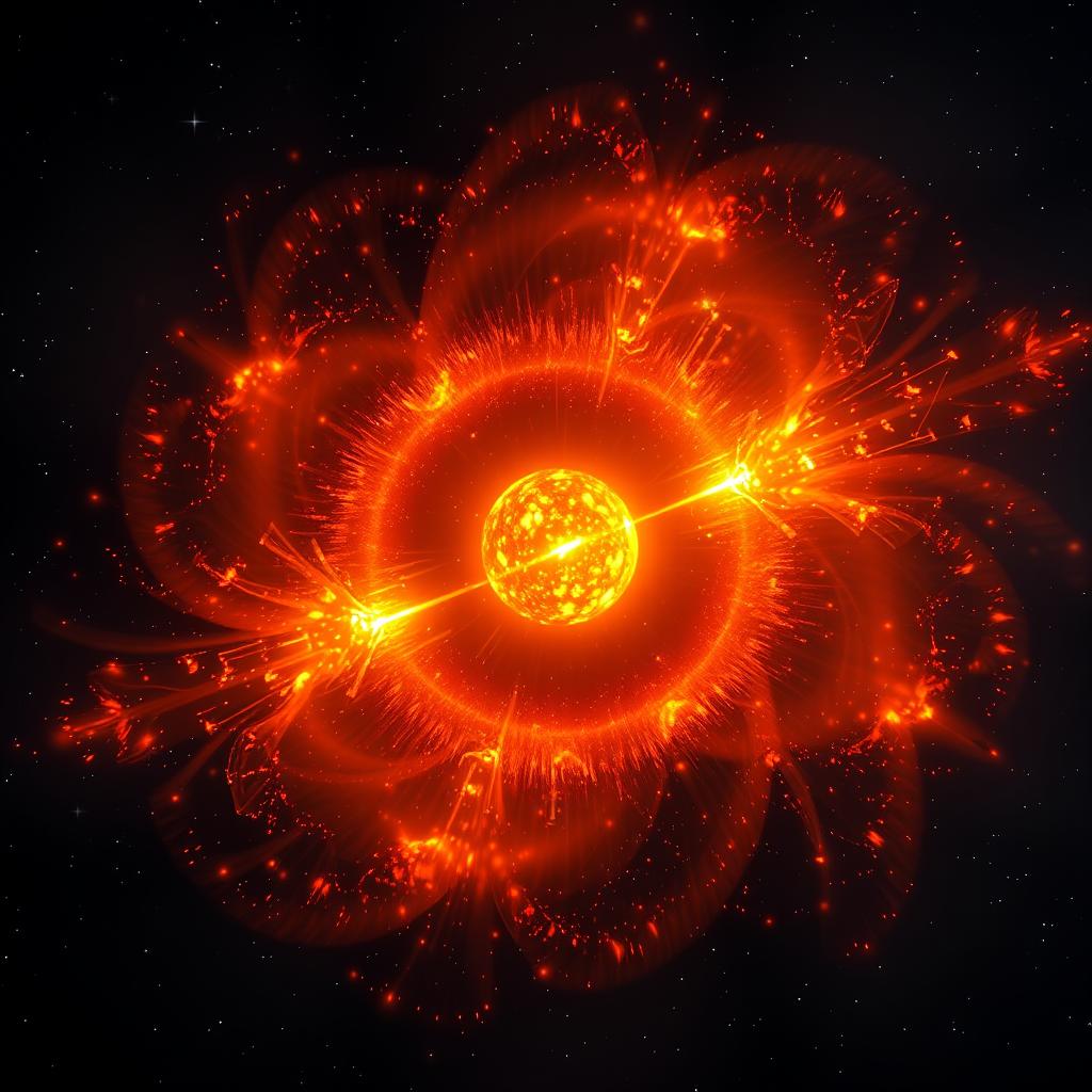 A stunning visualization of a hot cathode spherical star discharge, showcasing vibrant glowing colors and intense light emissions