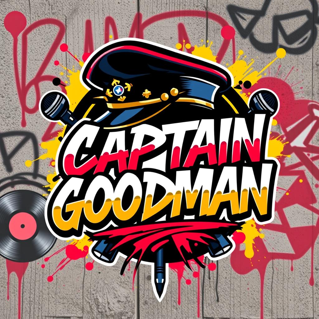 A vibrant and dynamic emblem for the rap stage name "Captain Goodman"