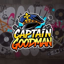 A vibrant and dynamic emblem for the rap stage name "Captain Goodman"