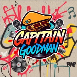 A vibrant and dynamic emblem for the rap stage name "Captain Goodman"