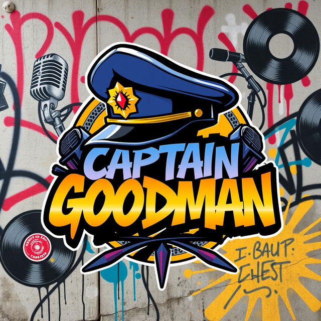 A vibrant and dynamic emblem for the rap stage name "Captain Goodman"