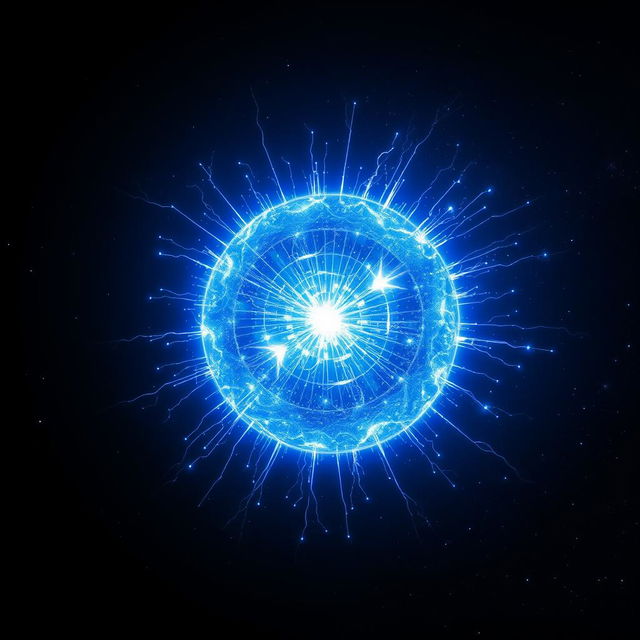 A captivating depiction of a hot cathode spherical blue star discharge, showcasing a glowing blue sphere radiating an intense blue light in a dark cosmic background