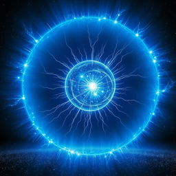 A captivating depiction of a hot cathode spherical blue star discharge, showcasing a glowing blue sphere radiating an intense blue light in a dark cosmic background