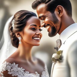 A high-quality digital art image capturing a man and a woman on their wedding day