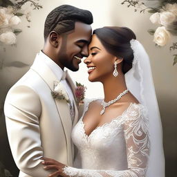 A high-quality digital art image capturing a man and a woman on their wedding day