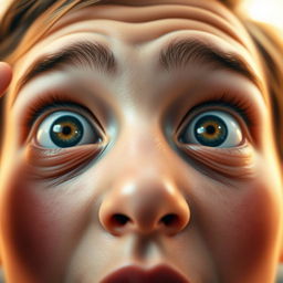 A striking image of a close-up of a person opening their eyes wide in surprise or wonder, the expression filled with curiosity and amazement