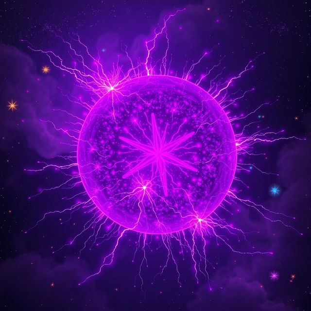 A stunning visualization of a hot cathode spherical purple star discharge, showcasing the vibrant and luminous purple hues radiating from the star