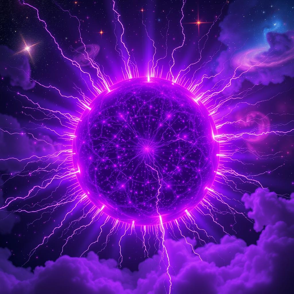 A stunning visualization of a hot cathode spherical purple star discharge, showcasing the vibrant and luminous purple hues radiating from the star