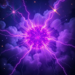 A stunning visualization of a hot cathode spherical purple star discharge, showcasing the vibrant and luminous purple hues radiating from the star