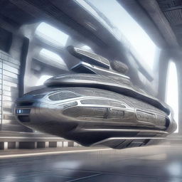 A high-quality 3D render of a futuristic sci-fi ship