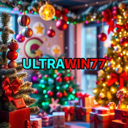 A festive Christmas advertisement featuring the store name 'ULTRAWIN77' prominently displayed