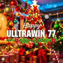 A festive Christmas advertisement featuring the store name 'ULTRAWIN77' prominently displayed