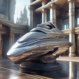 A high-quality 3D render of a futuristic sci-fi ship