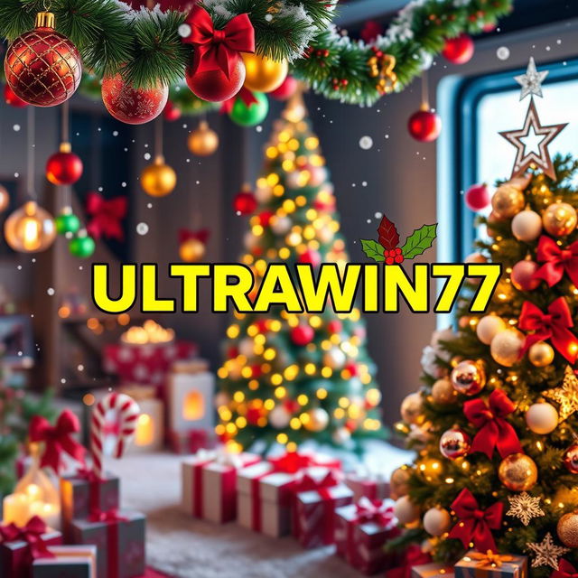 A festive Christmas advertisement featuring the store name 'ULTRAWIN77' prominently displayed