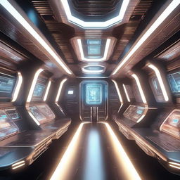 A high-definition 3D render showcasing the interior of a futuristic sci-fi ship