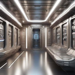 A high-quality 3D render focusing on the smooth, metallic surface of a sci-fi ship's interior wall