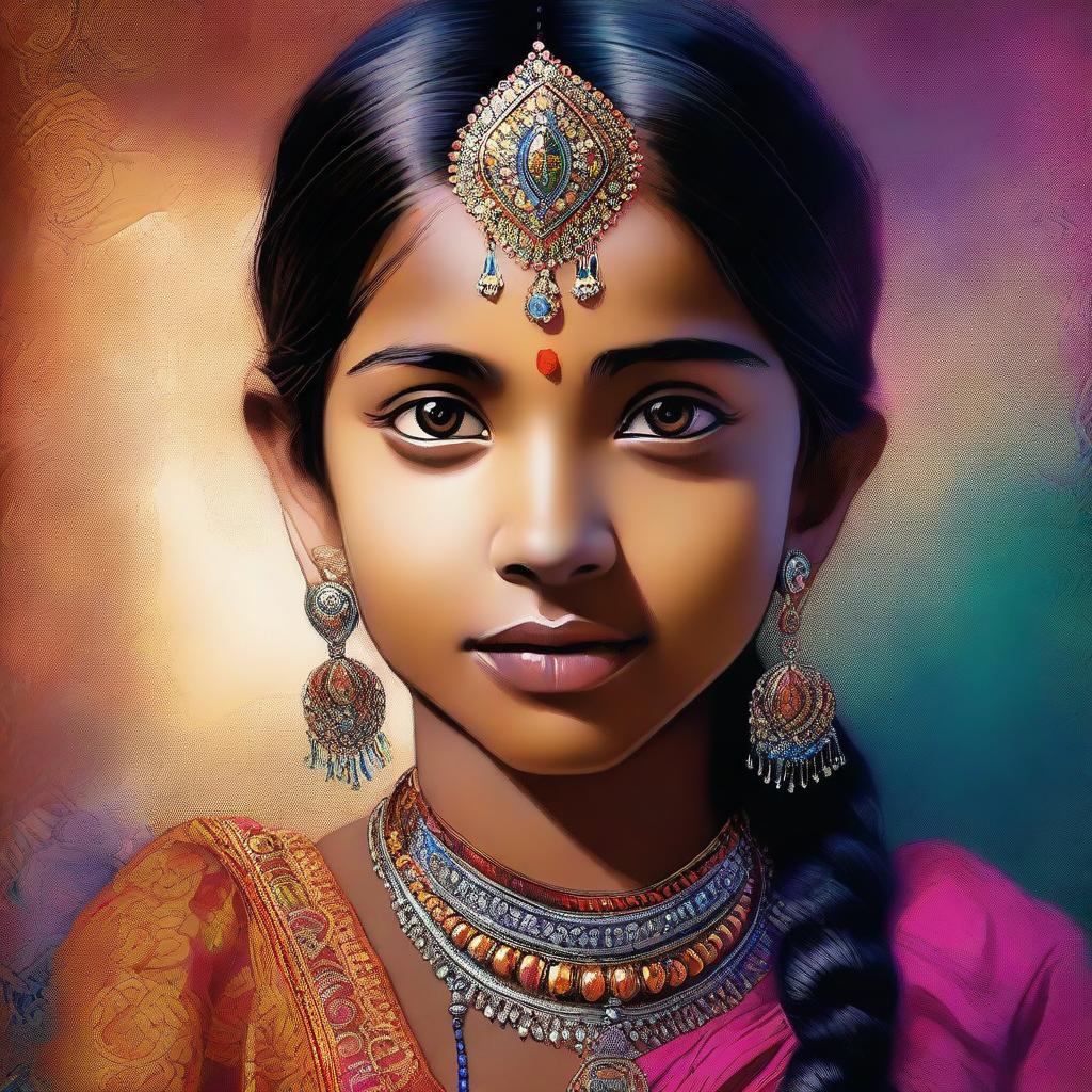 A digital art representation of a young Indian girl