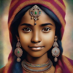 A digital art representation of a young Indian girl