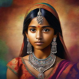 A digital art representation of a young Indian girl