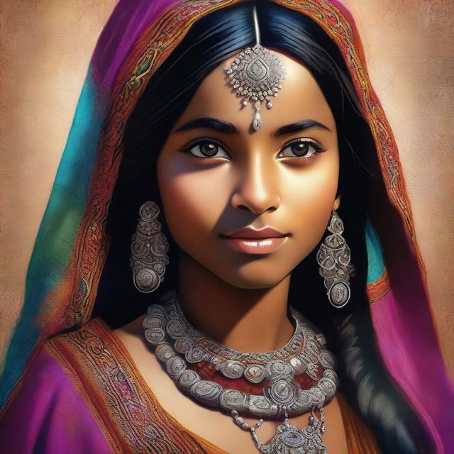 A digital art representation of a young Indian girl