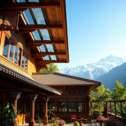 A picturesque scene of a Nepalese house with a stunning toughened glass roof