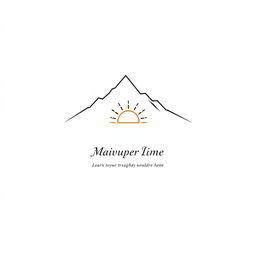 A minimalist design featuring a single continuous line that forms a mountain and a rising sun, with elegant typography for a small piece of text