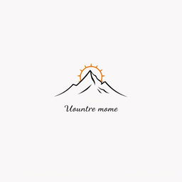 A minimalist design featuring a single continuous line that forms a mountain and a rising sun, with elegant typography for a small piece of text