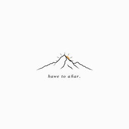 A minimalist design featuring a single continuous line that forms a mountain and a rising sun, with elegant typography for a small piece of text