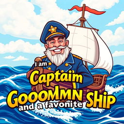 A vibrant and eye-catching design featuring the character 'Captain Goodman' on his favorite ship, set against a colorful and lively sea backdrop