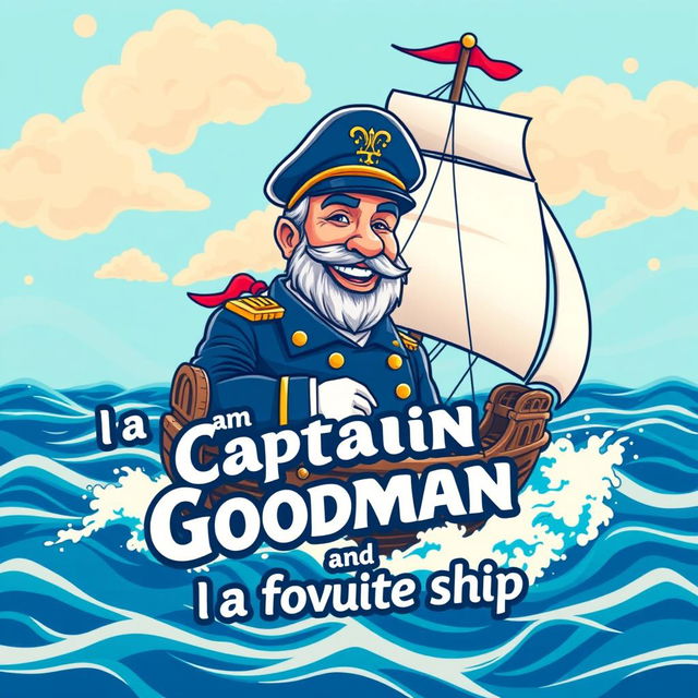 A vibrant and eye-catching design featuring the character 'Captain Goodman' on his favorite ship, set against a colorful and lively sea backdrop