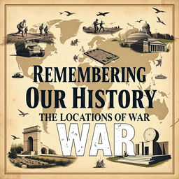 A visually striking poster design showcasing various historical war sites around the world