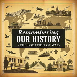 A visually striking poster design showcasing various historical war sites around the world