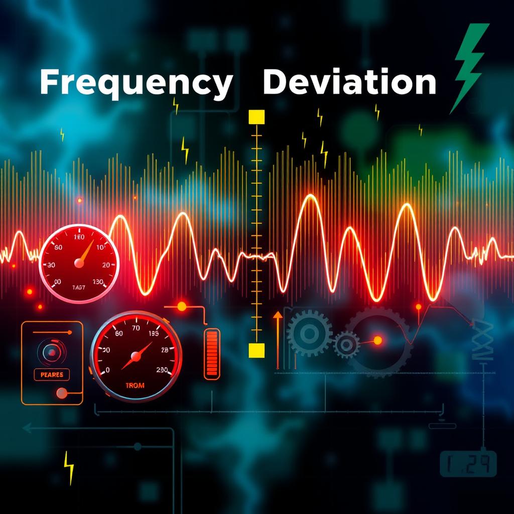 An abstract representation of frequency deviation symbolizing the mismatch between active power generation and consumption
