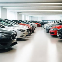 A high-quality photograph showcasing the interior of a car shop