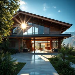 A striking image of a Nepalese house featuring a toughened glass roof
