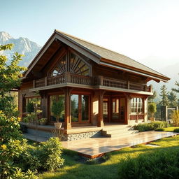 A striking image of a Nepalese house featuring a toughened glass roof