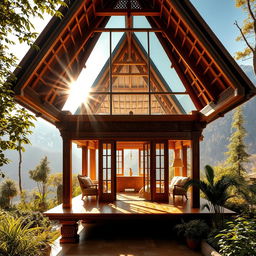 A striking image of a Nepalese house featuring a toughened glass roof