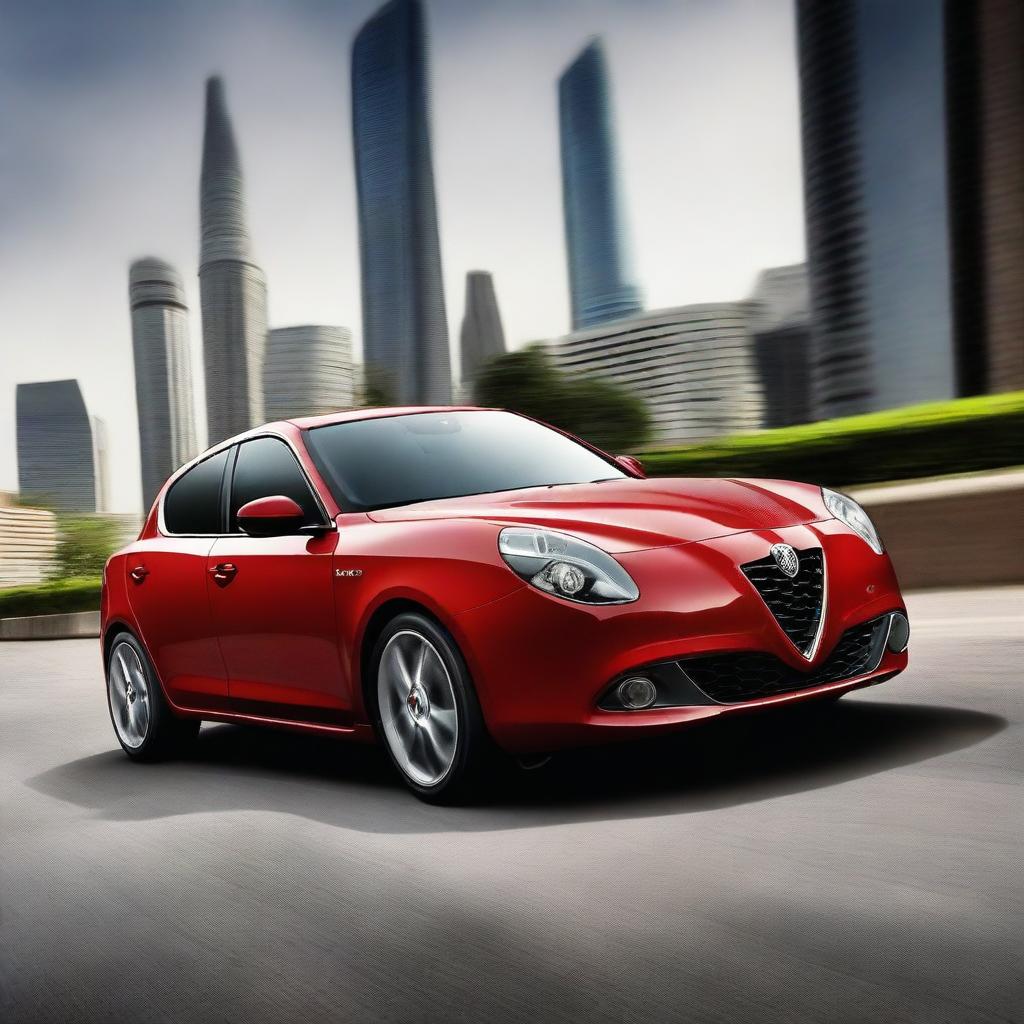 A high-resolution photograph of an Alfa Romeo Giulietta, captured in a dynamic setting