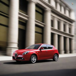 A high-resolution photograph of an Alfa Romeo Giulietta, captured in a dynamic setting