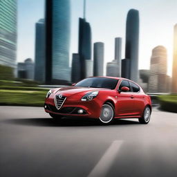 A high-resolution photograph of an Alfa Romeo Giulietta, captured in a dynamic setting