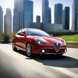 A high-resolution photograph of an Alfa Romeo Giulietta, captured in a dynamic setting