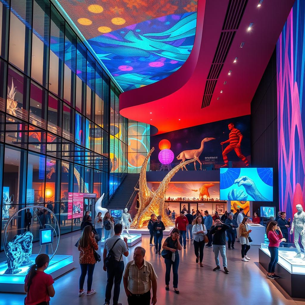 A modern and innovative museum design that embodies the essence of a contemporary art museum, showcasing a blend of immersive art installations and interactive exhibitions