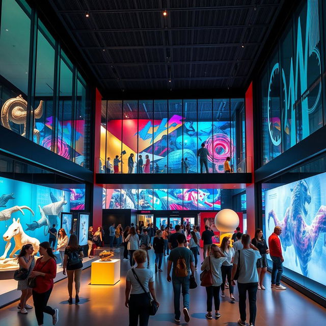 A modern and innovative museum design that embodies the essence of a contemporary art museum, showcasing a blend of immersive art installations and interactive exhibitions