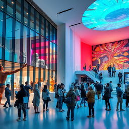 A modern and innovative museum design that embodies the essence of a contemporary art museum, showcasing a blend of immersive art installations and interactive exhibitions