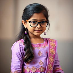 An Indian girl with long baby hair wearing stylish spectacles