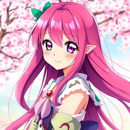 A beautiful anime character with long, flowing pink hair