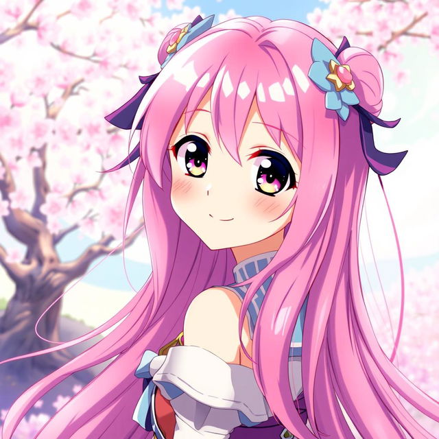 A beautiful anime character with long, flowing pink hair