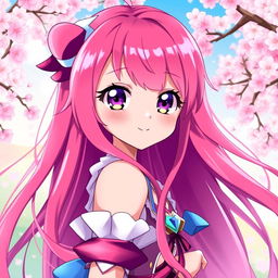 A beautiful anime character with long, flowing pink hair