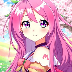 A beautiful anime character with long, flowing pink hair